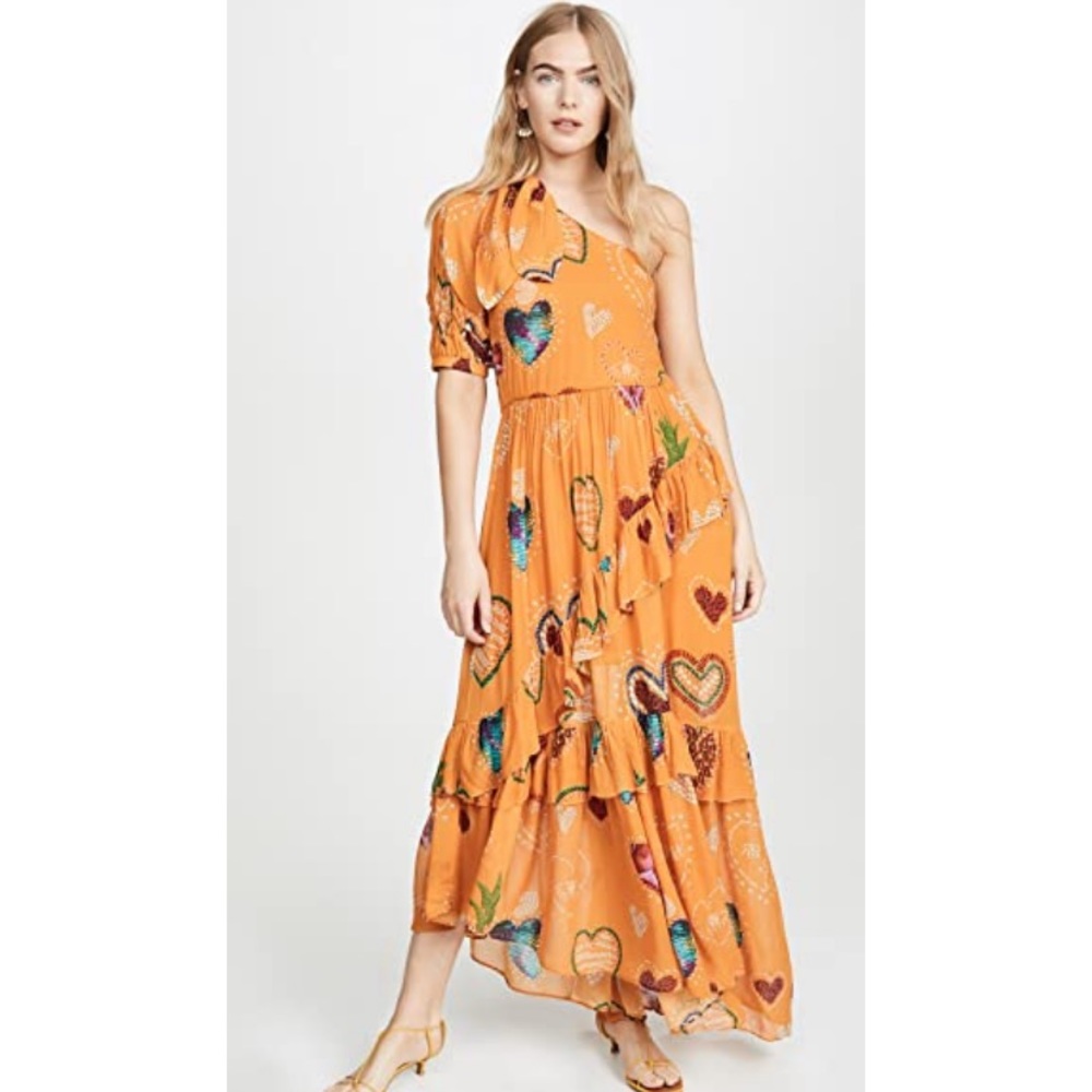 FARM Rio yellow hearts one shoulder dress